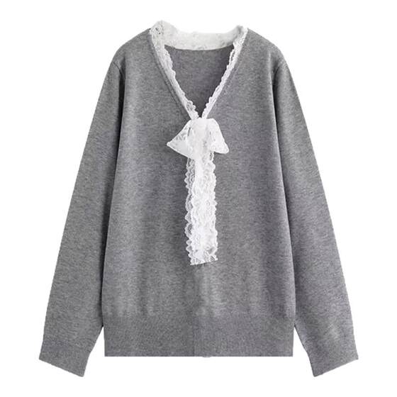 
Exquisite maternity wear ~ sweet temperament Korean sweater design spring and autumn bow loose knitted long-sleeved top