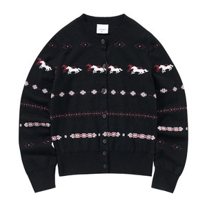 
714street wool blended pony jacquard cardigan sweater for men 2026 spring couple style slim sweater