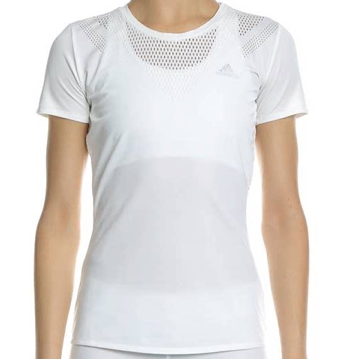 酷动城正品 Adidas 女子网眼镂空速干透气运动T恤短袖 BR9837