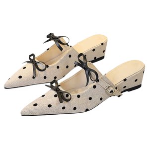 
Gentle polka-dot bow thick-soled half-slippers for women 2026 new style temperament pointed toe one-strap fashion sandals with back space