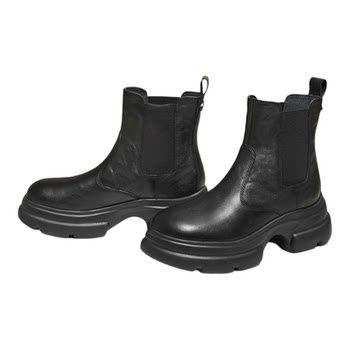 
Lu Yuxiao's same style TATA his and her boots cowhide chimney boots plus velvet thick-soled Chelsea boots short boots 7OL44DD5