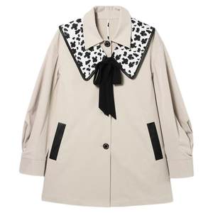 
L071 contrasting color removeable collar windbreaker, versatile design jacket in spring and autumn, bird withdrawal cabinet women's clothing, brand-cut green wall