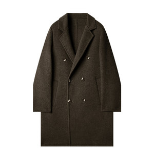 [Storage] Double-sided woolen woolen coat for men, medium-length couple with shoulder pads, thickened windbreaker jacket, old money style