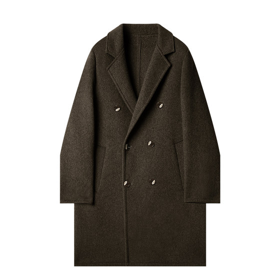 [Storage] Double-sided woolen woolen coat for men, medium-length couple with shoulder pads, thickened windbreaker jacket, old money style