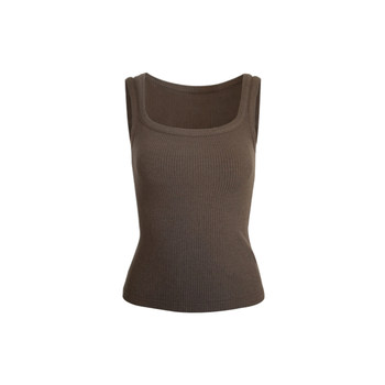 Women's ribbed knitted vest covers side breasts and wears suspenders
