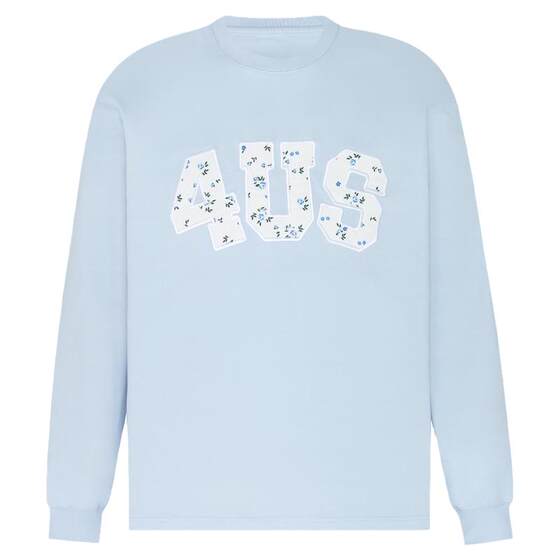 
FORUYES official store Spring and Autumn Floral Applique National Trend Brand Couple Loose Base Shirt T-shirt Long Sleeve