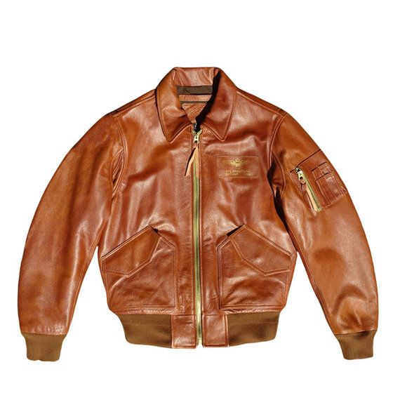 
Imported warm orange first-layer cowhide genuine leather jacket for men, American retro 45P loose version flight suit with cotton to keep warm