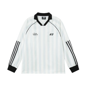 FORNINES satin polo collar striped jersey men's national tide football uniform sports retro long -sleeved T -shirt
