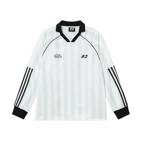 FORNINES satin polo collar striped jersey men's national tide football uniform sports retro long -sleeved T -shirt
