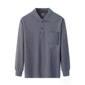 
Autumn men's long-sleeved T-shirt with real pockets cotton men's striped clothes casual antibacterial middle-aged and elderly dad clothes