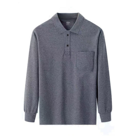 
Autumn men's long-sleeved T-shirt with real pockets cotton men's striped clothes casual antibacterial middle-aged and elderly dad clothes