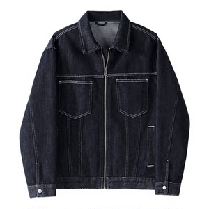 
LUUD original color washed denim jacket for men spring lyocell cotton blend heterochromatic topstitch lapel jacket