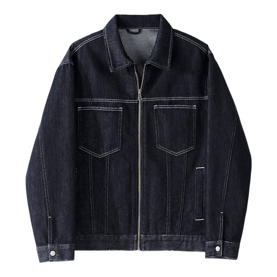 
LUUD original color washed denim jacket for men spring lyocell cotton blend heterochromatic topstitch lapel jacket