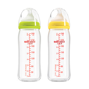 
Big baby glass bottle wide diameter 240 newborn baby bottle handle straw 6 months 1-3 years old anti-flatulence