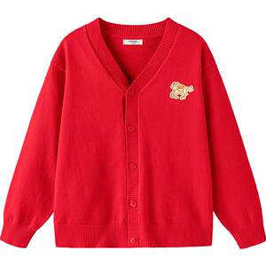 
Balabala boys and girls sweater cardigan children's red New Year's knitted jacket baby spring and autumn children's clothing