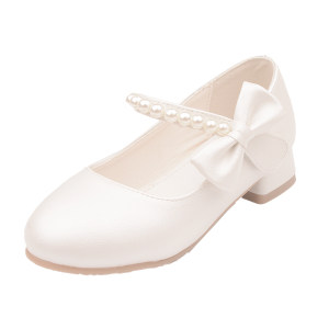 
Girls white high heels princess style spring and autumn leather shoes medium and large children's shoes children's evening gown shoes pearl single shoes