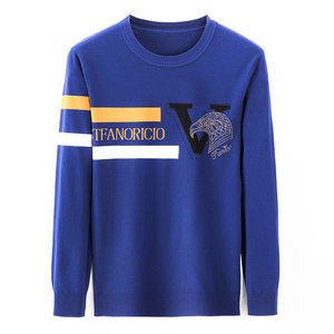 
Authentic Italian long-sleeved cardigan for men's spring and autumn middle-aged striped jacquard inner bottoming shirt knitted thin sweater