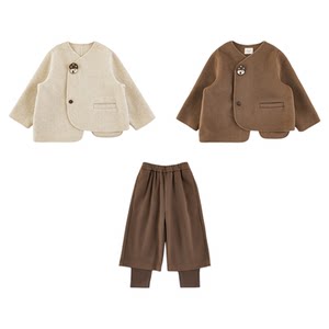 
Youyou boys 2025 winter new double-sided woolen coat jacket warm fake two-piece wide-leg pants suit trendy