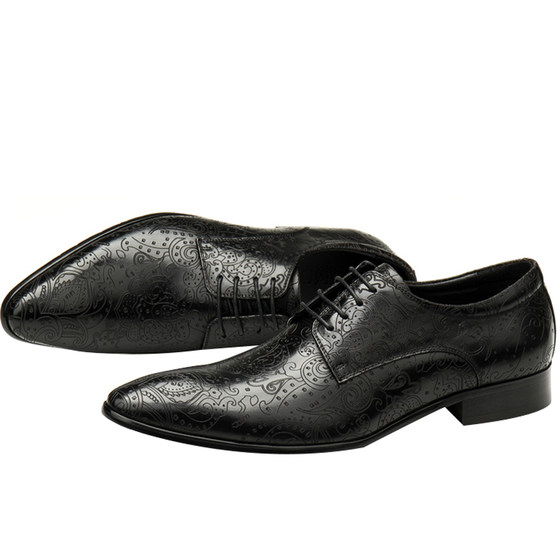 
European and American popular models, personalized fashionable men's laser pattern men's shoes, domineering masculine temperament, business casual leather shoes, black
