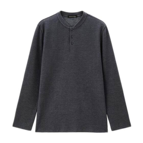 
Giordano Henley shirt men's 2026 spring retro American waffle henley collar long-sleeved T-shirt men 01025805