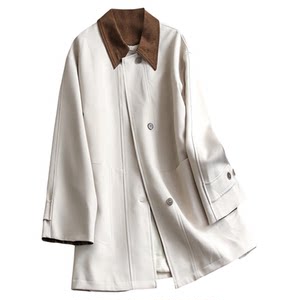 
Barn Style Contrast Color Lapel Loose Slim Medium Long Jacket 2025 Autumn New Long Sleeve Women's Windbreaker V755