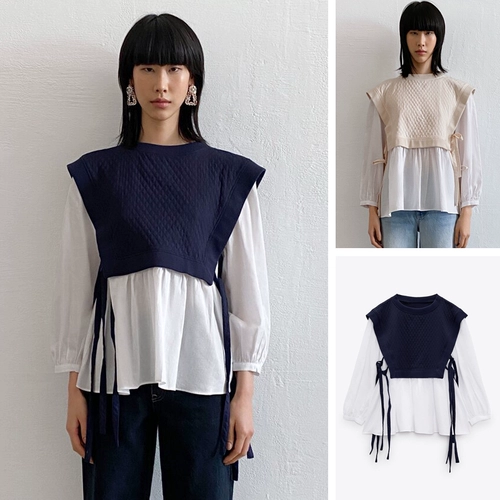 UR Zara Cos Spring и Summer New Summer Shies Lief Color Switching Witcher Bow Slim, Slim Top самка 4786043