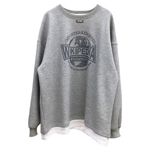 
Special Offer BF Lazy Style Fake Two-Piece Printed Sweatshirt Women's Loose Pullover Mid-Length Cotton Round Collar Top