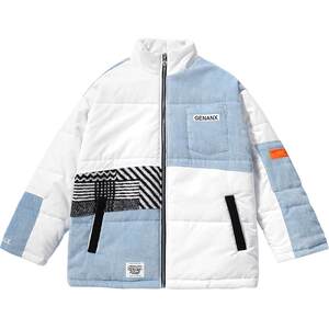 GENANX Lightning Trend brand winter new item, warm, loose, casual, color blocked splicing stand up collar couple cotton jacket for men