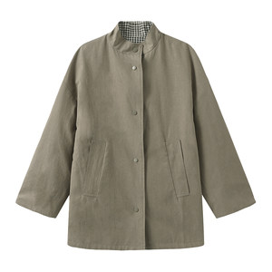 [Same style as Zhao Jinmai] CUBIC retro khaki lazy stand collar loose casual double-sided windbreaker DC6028