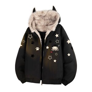 
Charles peach heart cat ears fur collar mountain carving cotton coat men's winter anti-cold brand new couple hooded coat