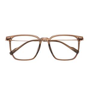 
Shawnlee anti-blue light cold brown glasses for women without makeup showing face with small brown brown square frame myopia eyes set man