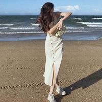 Летняя белая длинная юбка, джинсовое платье, французский стиль, в стиле Шанель, эффект подтяжки