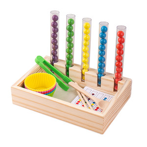 
Early education wooden box with beads, concentration training educational toys, children's fine motor chopsticks practice picking beans