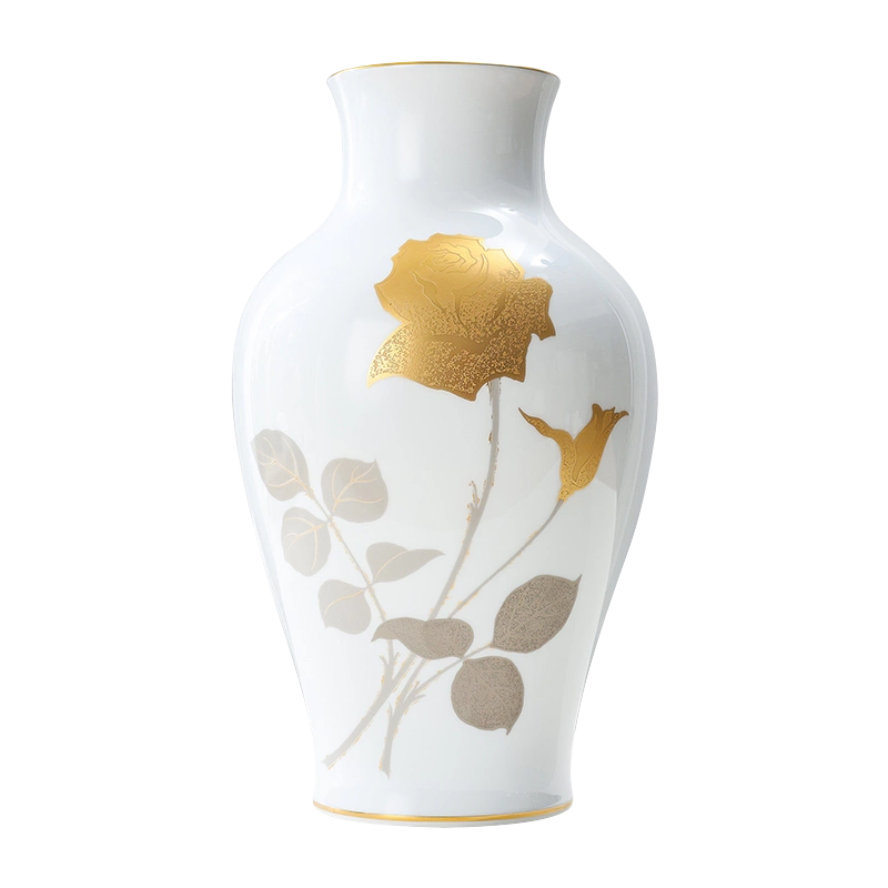 日本OKURA大倉陶園 進口復古傳統家用花瓶金色玫瑰輕奢陶瓷青花瓶-Taobao