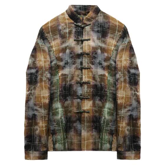
Banxianji Tiandianyuan retro tie-dye plaid shirt layered with men's long-sleeved new Chinese style men's clothing