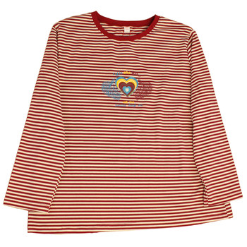 Middle-aged mother autumn long-sleeved 2025 new round neck plus fat pure cotton ladies hot selling tops striped t-shirt