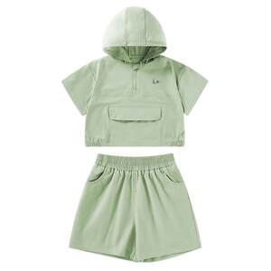 
European and pregnant children summer suit baby short-sleeved T-shirt cool sun protection hooded outdoor sports suit boys and girls