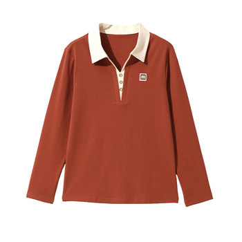 
Mom's fashionable top lapel pure cotton long-sleeved T-shirt