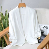 Шифоновый летний тонкий пиджак классического кроя, короткий белый комплект, коллекция 2023, подходит для подростков