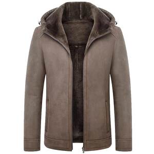 
Turkish lamb leather and fur one-piece men's hooded leather leather jacket slim business casual winter thick jacket
