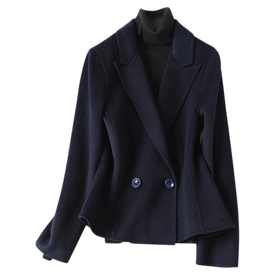 
Black suit jacket for women short small 2025 autumn and winter new slim cashmere-free double-sided wool coat