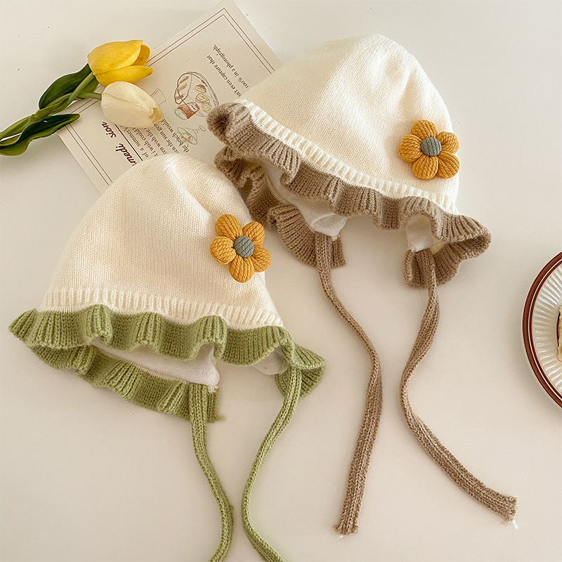 婴儿护耳帽秋冬款女童包头毛线公主帽宝宝冬季小女孩针织套头帽子