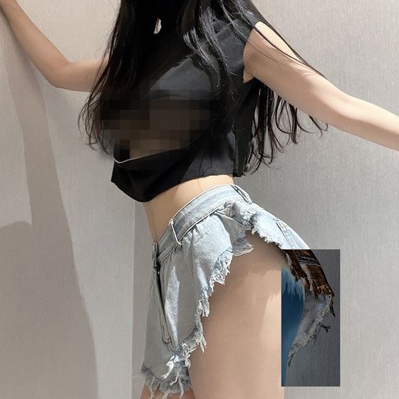 杨柳婵#侧面容易走光 纯欲v风超低裆小心机牛仔裤女春夏性感超短