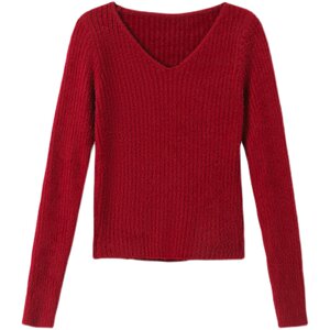 
Mink velvet slim short sweater for women autumn and winter 2025 new style thickened v-neck with tight bottoming shirt for small people