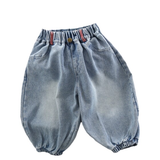 
Children's denim style bloomers for boys and girls, elastic waist trousers, spring new baby versatile loose jeans trend
