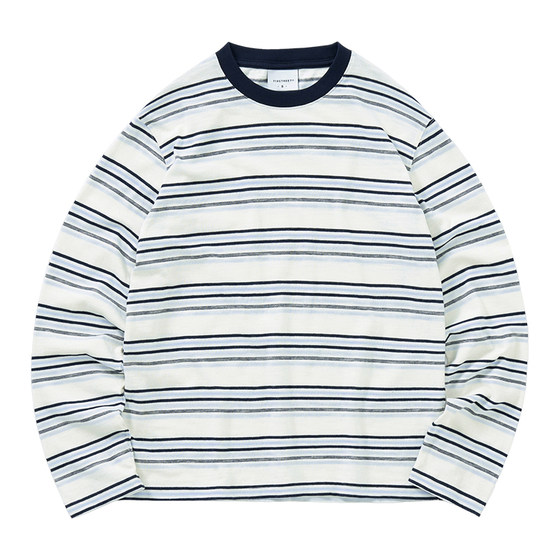 
714street lightweight striped long-sleeved top 2026 spring new fashion brand casual round neck blended T-shirt for men and women