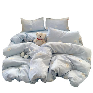 
Class A double-layer gauze bed four-piece set pure cotton new bed sheet quilt cover bed sheet student dormitory three-piece set 4