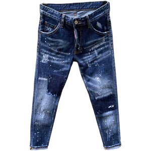 
2024 new D2 trendy men's jeans, fashionable slim-fitting washing ripped painted small foot jeans