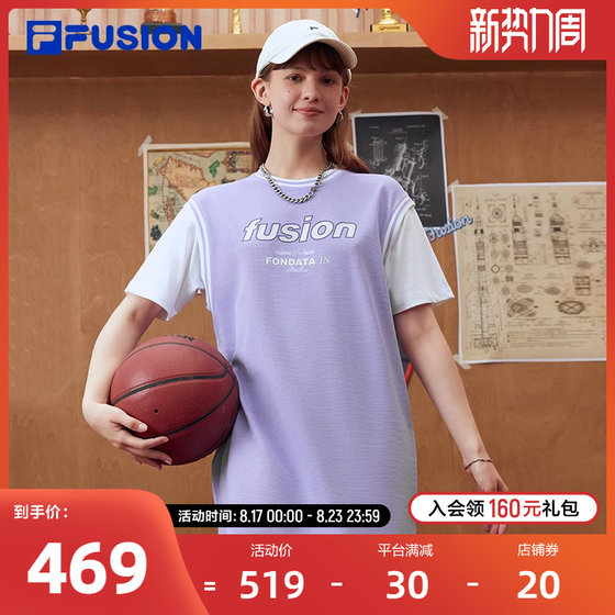 FILA FUSION斐乐潮牌女子针织连衣裙2024夏季新款拼色假两件裙子