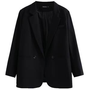 
Large size women's black temperament suit jacket fat girl two-barrel British style commuting casual suit loose version